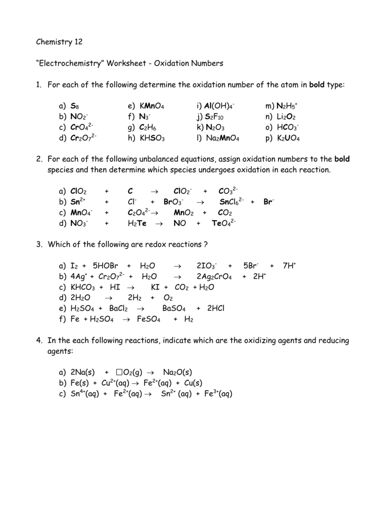 Oxidation Numbers Worksheet â Negima Worksheet & Spreadsheet